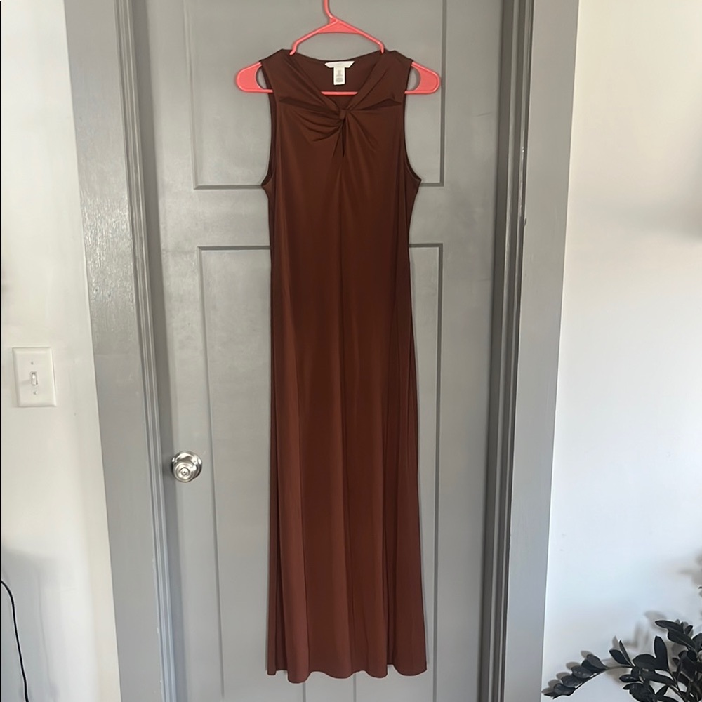H&M Brown Sleeveless Maxi Dress with Twist Neckline